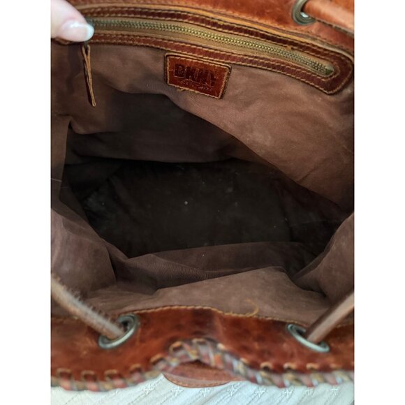 DKNY Womens Backpack Brown Woven Leather Vintage 1990s Casual main image 4